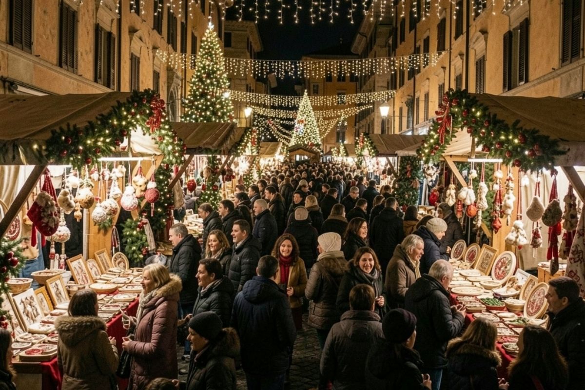 Mercatini di Natale a Frascati con luci e bancarelle