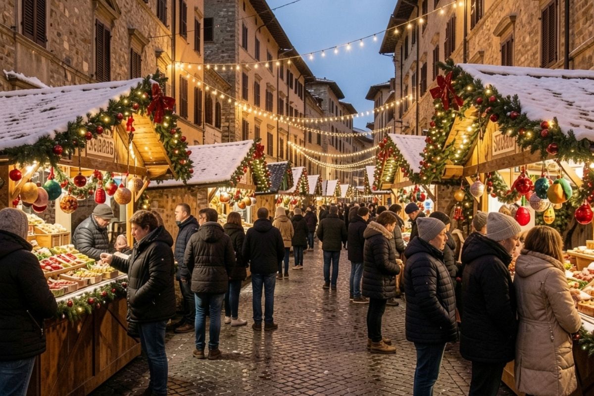 Mercatini di Natale a Sermoneta con decorazioni festive