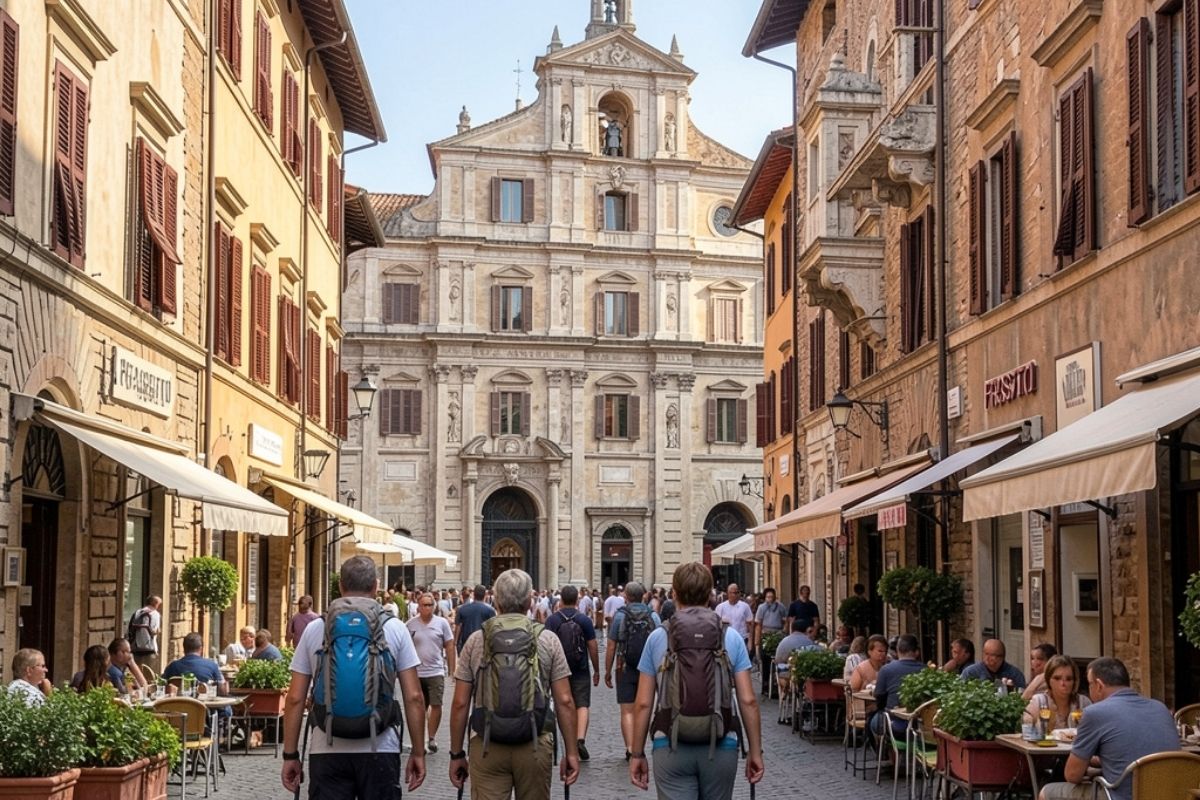 Turisti che esplorano il centro di Frascati con le sue attrazioni storiche