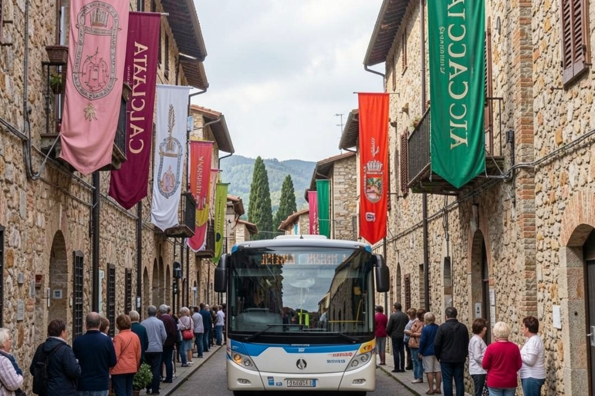 Autobus in arrivo a Calcata